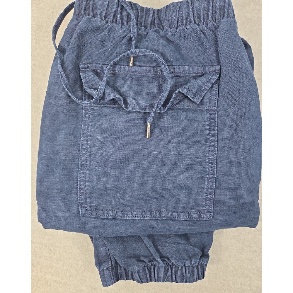 GAP Retro Linen Blend Utility Uniform Jogger Pants L TALL Navy Blue Drawstring
